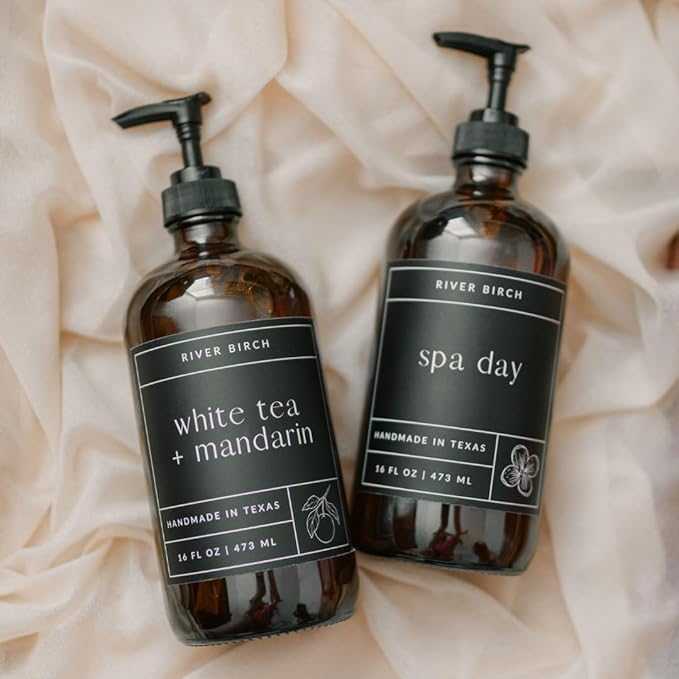 River Birch Bluebonnet Scented Natural Hand Soap -Handmade Hand Soap -Moisturizing Hand Wash with Amber Glass Dispenser - Luxury Scented Hydrating Soap - Vegan and Non-Toxic -16 Fl Oz