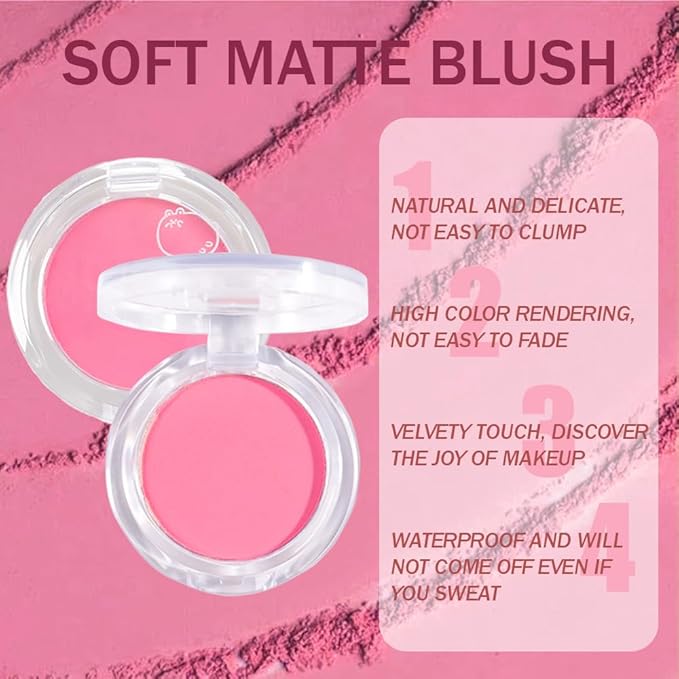 Matte Powder Blush for Cheeks – Long Lasting Natural Face Blusher Makeup, Lightweight Blendable Cheek Color for Women, Vegan & Cruelty-Free – #02 Petals Pink