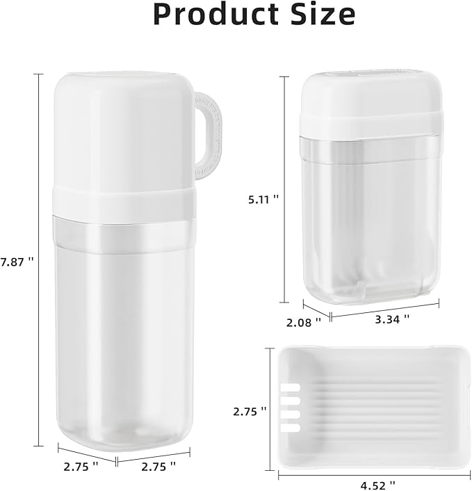 VITVITI Travel Soap Case Container, Portable Toothbrush Travel Case Dish Tray, Toothpaste Traveling Toothbrush Holder Set with Cup for Trip/Bathroom/Camping, White
