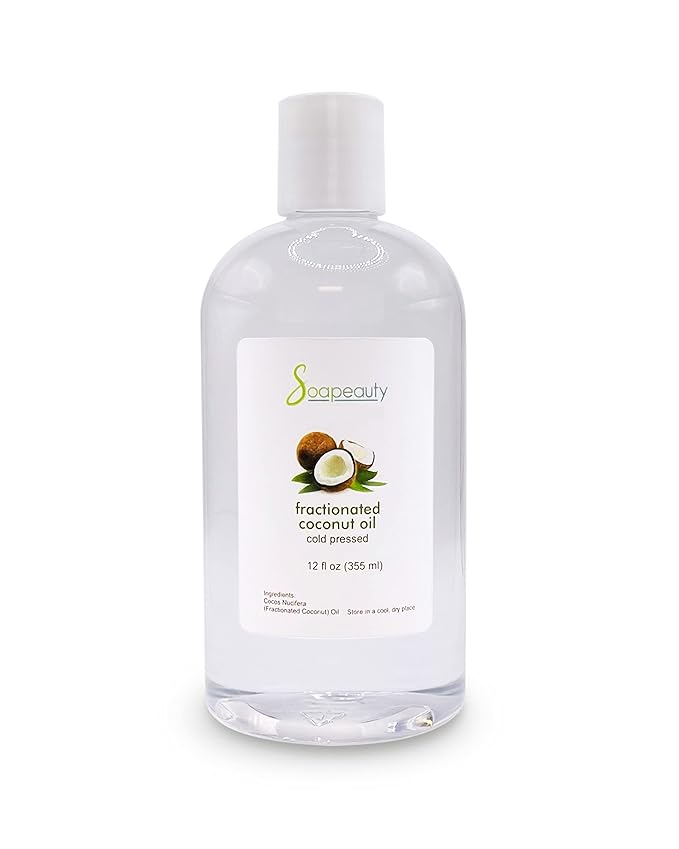 Soapeauty FRACTIONATED COCONUT OIL Cold Pressed Refined | 100% Natural Available in Bulk | Carrier for Essential Oils, Face, Skin, Hair Moisturizer, Soap Making | 12 fl oz