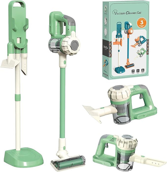 3-in-1 Kids Vacuum That Really Works, Toddler Toy Vacuum Cleaning Set for Children Aged 3+, Fun Kids Working Toy Vacuum Cleaner with Working Suction for Realistic Play (630Green)