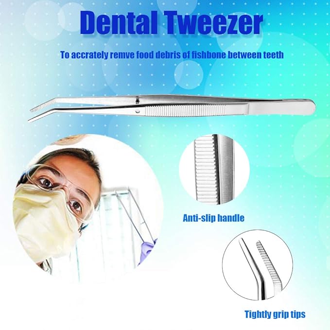 Dental Hygiene Tool Set Stainless Steel Dental Pick and Tweezers, Gum Floss, Tooth Scraper Plaque Tartar Remover for Personal Oral Care & Pet Use (6 Pack)