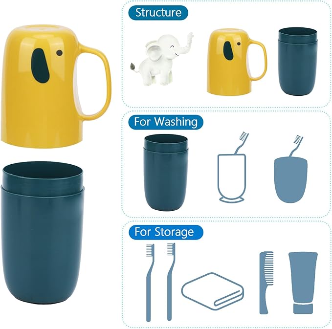 Toothbrush Travel Case, Removable and Portable Toothbrush Holder Cup, Use for Travel, Hiking,Camping, School, Bathroom, Cute and Playful Elephant Styling for Kids and Teens(Yellow)