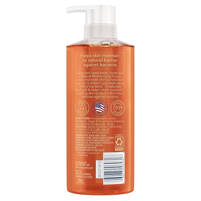 Safeguard Liquid Hand Soap, Micellar Deep Cleansing, Washes Away 99% Bacteria, Made with Natural Moisturizers, Enriched with Skin Conditioners, PH Balanced, Cozy Almond Scent 15.5 oz (Pack of 4)