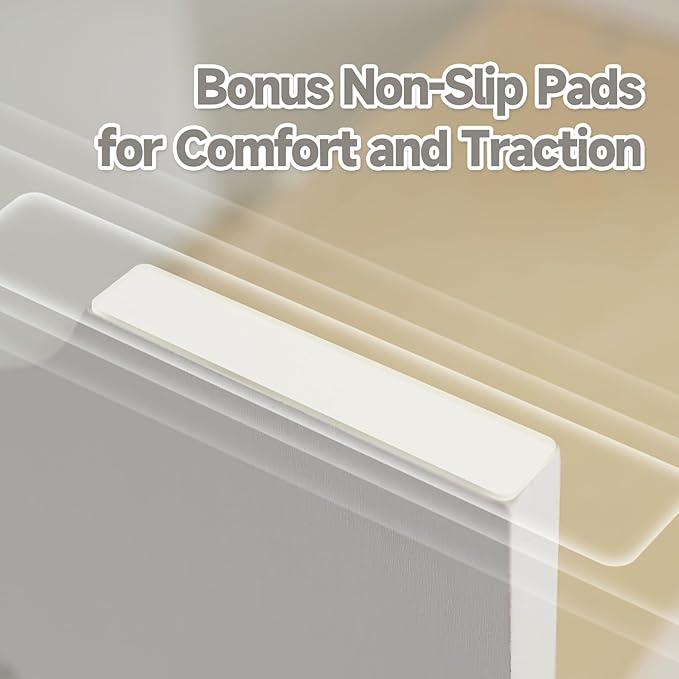 WOOD CITY Kids Step Stool for Toddler, Wooden White-Natural Patchwork Two Step Children's Stools with Handles, Bonus Non-Slip Pads for Safety, Bathroom Potty Stool & Kitchen Step Stools Dual Height