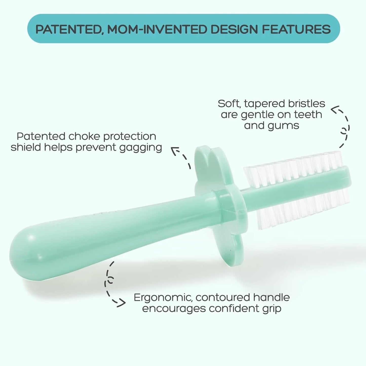 grabease Double Sided Baby Toothbrush - Silicone Finger Brush for Infant Gums - Soft Dual-Sided Brush for Toddler Teeth - Training Toothbrush for Toddlers & 1-Year-Olds - Pack of 2, Mint & Blush