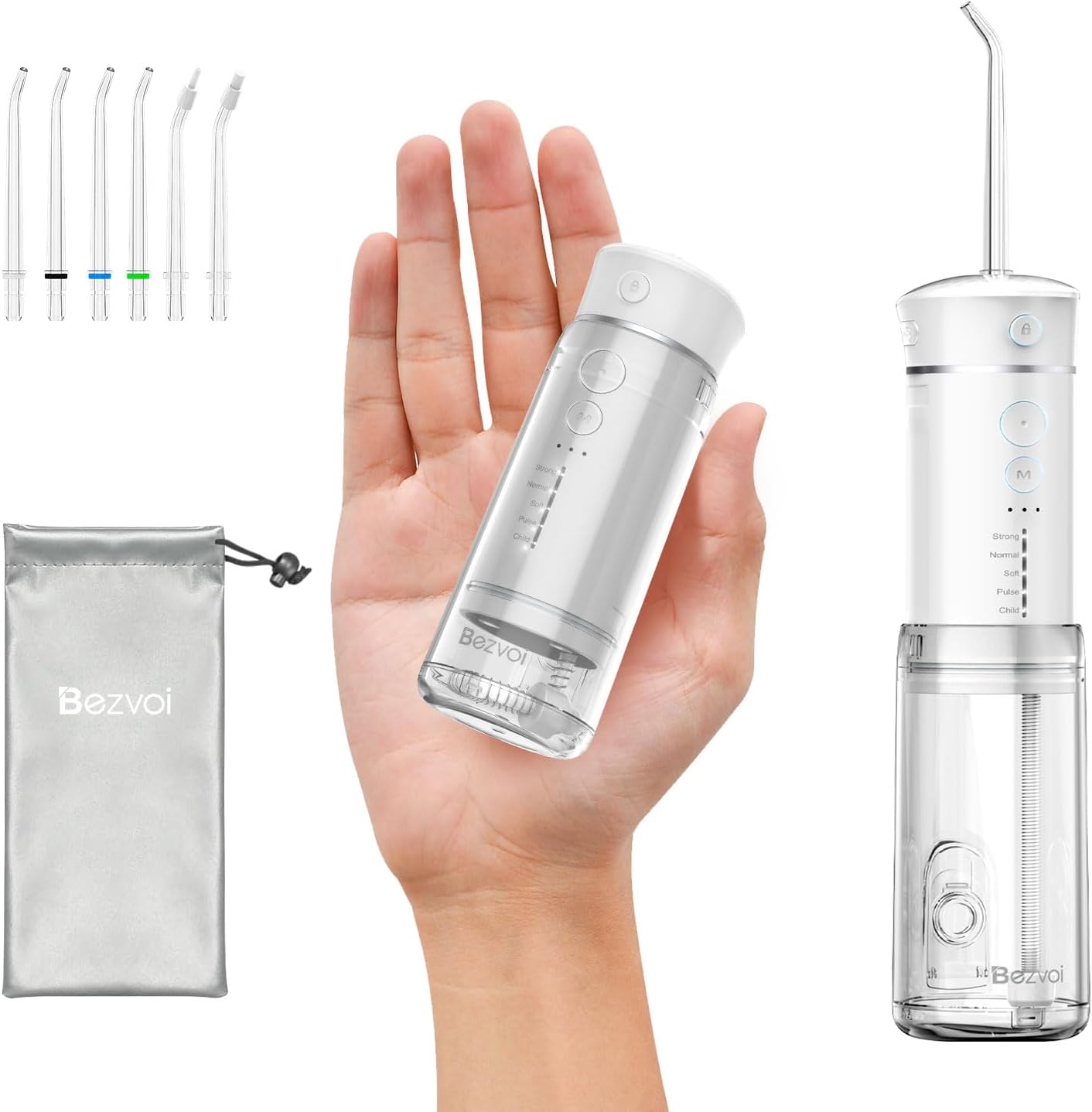 Water Flosser Mini Cordless Portable: 5 Modes Water Dental Floss with Telescopic Water Tank, 6 Tips, IPX7 Waterproof Oral Irrigator for Teeth Cleaning Gums,Orthodontic,Braces Dental Care (White)