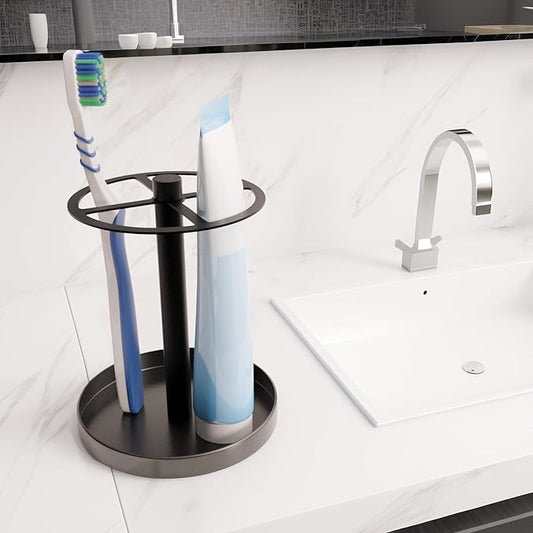 Metal Toothbrush Holders Stand for Bathroom,4 Slot Toothbrush Organizer with Non-Slip Base, Holds Electric Toothbrushes, Toothpaste ， Razors, Countertop Toothbrush Storage Black