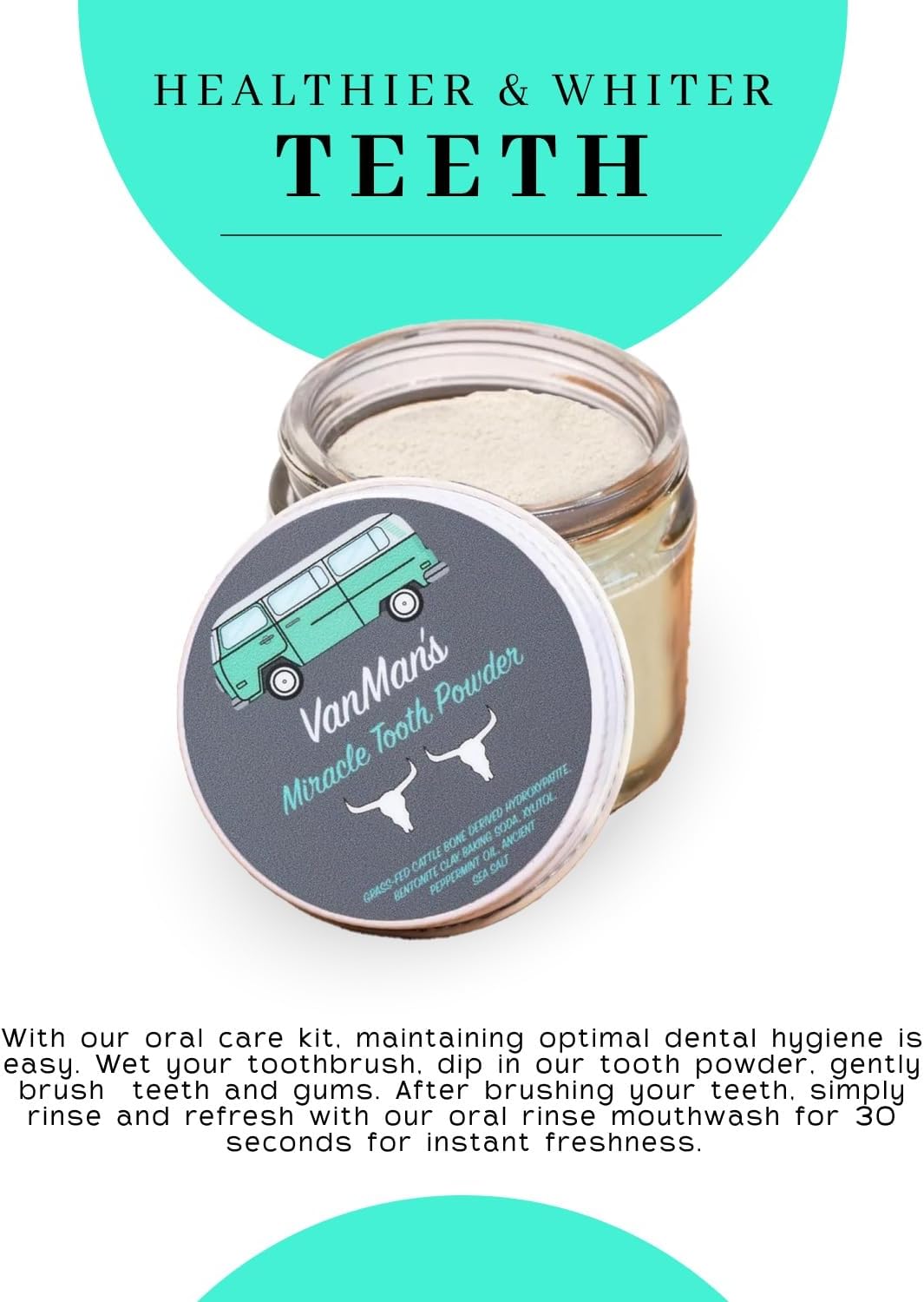 Vanman’s - Mint and Bone Tooth Powder Toothpaste (3 Pack) - Remineralizing Tooth Powder with Cattle Bone Derived Hydroxyapatite, Bentonite Clay, Peppermint Oil and Baking Soda - 2.2 oz