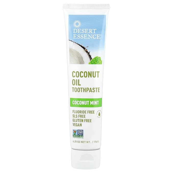 Desert Essence Tea Tree Oil Toothpaste - Coconut Mint - 6.25 Oz - Refreshing Taste - Complete Oral Care - Baking Soda - Sea Salt - Pure Essential Oil - Fights Against Sugar Acids - Zinc Citrate