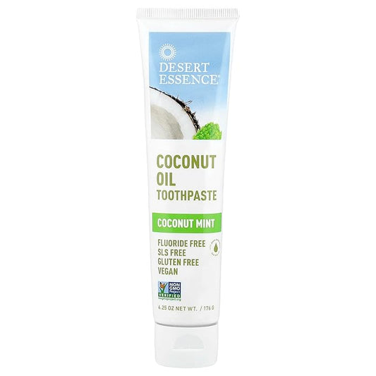Desert Essence Tea Tree Oil Toothpaste - Coconut Mint - 6.25 Oz - Refreshing Taste - Complete Oral Care - Baking Soda - Sea Salt - Pure Essential Oil - Fights Against Sugar Acids - Zinc Citrate
