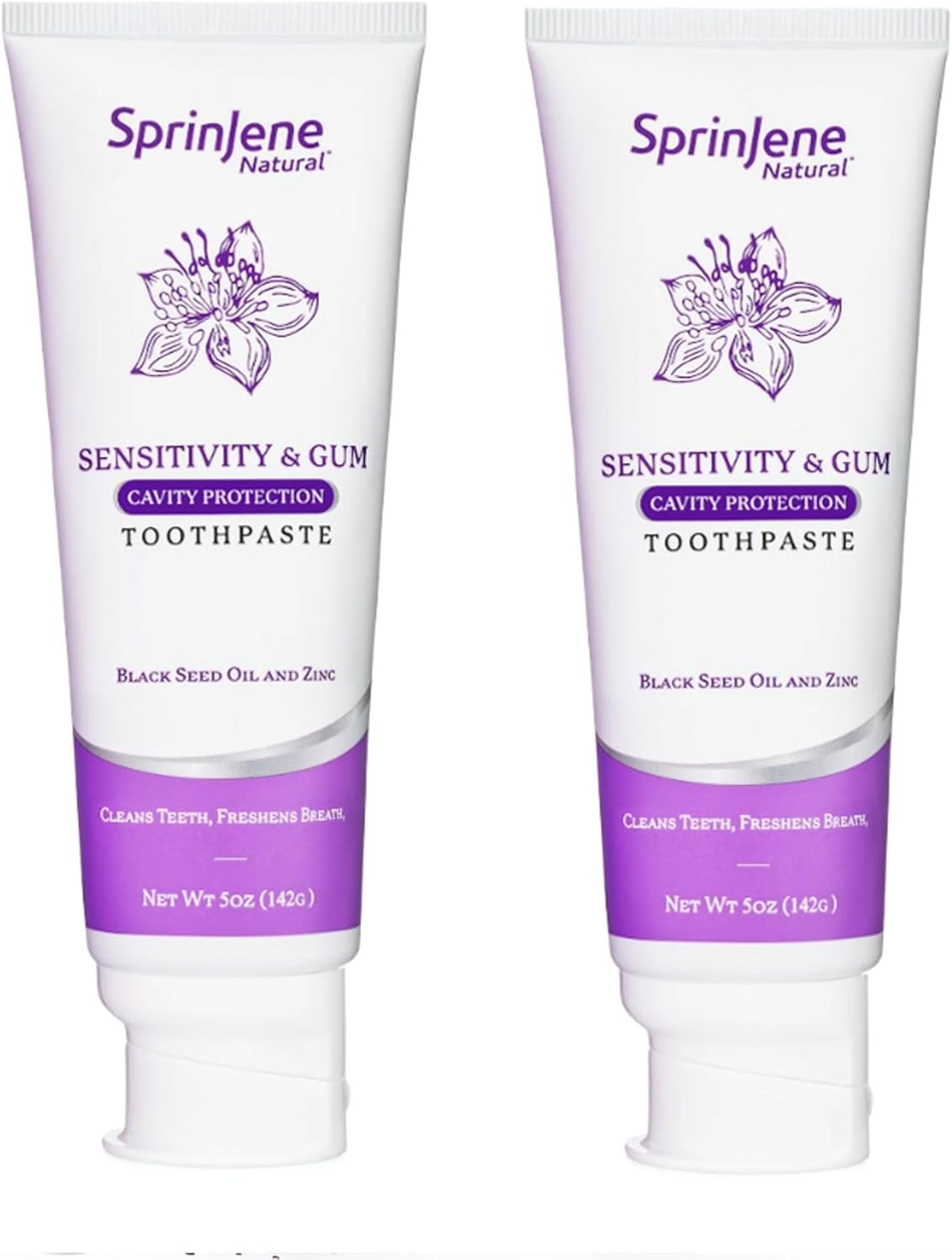 SprinJene Natural Sensitivity & Gum, Fluoride Toothpaste for Sensitive Teeth | Natural Toothpaste for Cavity Protection | 2 Pack