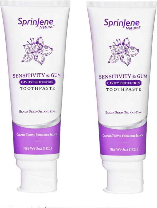 SprinJene Natural Sensitivity & Gum, Fluoride Toothpaste for Sensitive Teeth | Natural Toothpaste for Cavity Protection | 2 Pack
