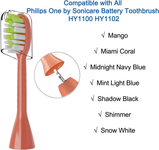 One Series Replacement Toothbrush Heads Pisonicleara Compatible with sonicare Philips One Series BH1022/03 HY1100/02 HY1102 (8-pc) Battery Brush, Mango Snow White Travel Refill