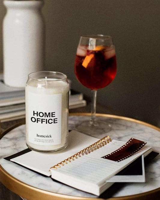Homesick Scented Candles for Home (Home Office) - 13.75 oz Long-Lasting Natural Soy Wax Blend Jar Candle Gifts for Women & Men, 60-80 Hours Burn Time - Notes of Fresh Air, Water Lilies & Amber