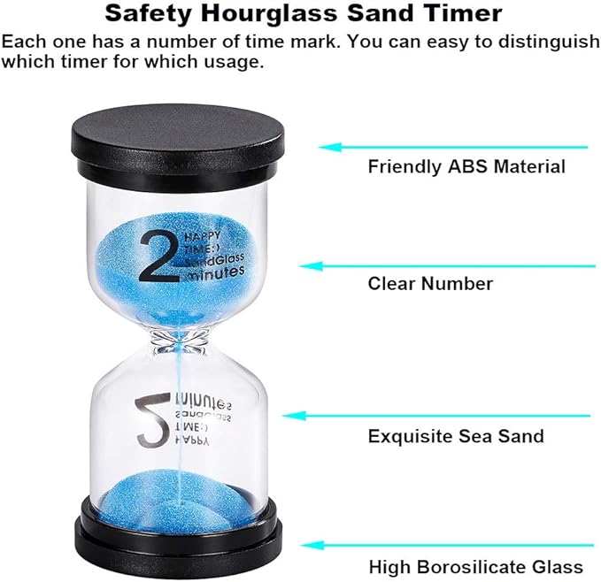 Sand Timer 2 Minute Hourglass Timer: Colorful Small Blue Sand Clock 2 Min, Plastic Hour Glass Sandglass Timer for Kids, Games, Decorative, Classroom, Kitchen, Toothbrush