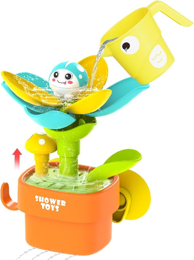 Bath Toys for Kids Ages 1-3: Flower Set with Watering Cup, Toddler Interactive Bath Toys with Strong Suction Cup, Attach to Any Tub or Shower Fun for Bath Time - Great for Boys, Girls Shower Gifts