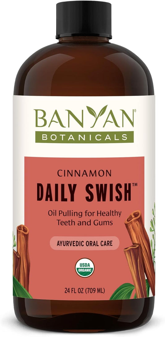 Banyan Botanicals Cinnamon Daily Swish – Organic Ayurvedic Pulling Oil with Coconut Oil – Mouthwash for Fresh Breath and Sparkling Oral Health* – 24 oz – Non GMO Sustainably Sourced Vegan