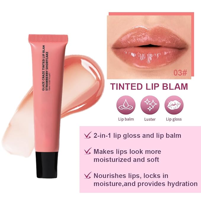 Summer Glow Reviver Lip Balm Butter Lip Gloss, Melting Lip Serum, Ultra-Hydrating Natural Vegan Lip Balm, Sheer-Tinted Shine & Hydration, Soothes & Softens Dry Lips (Nude Pink)