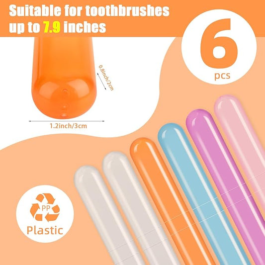 6 Pack Travel Toothbrush Case, Breathable Portable Toothbrush Holder, Plastic Toothbrush Cover Container for Traveling, Bathroom, School, Home, Business, Camping