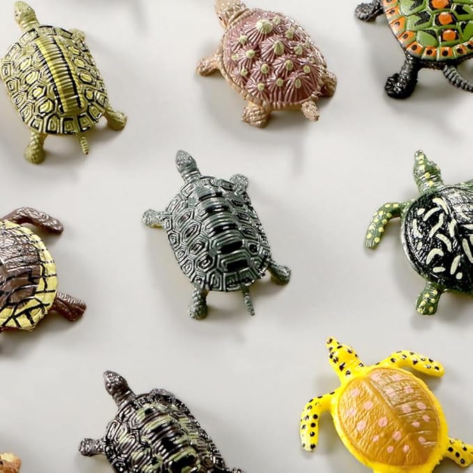 SmilerSmile Animal Assorted Mini Plastic Figures Toy Set, Educational Party Cake Topper, Goody Bag Filler (12pcs Small Tortoise)