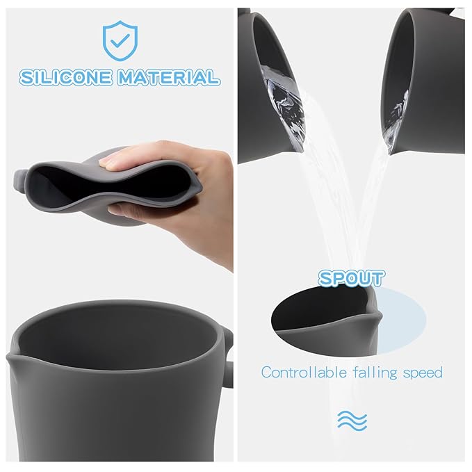 mandoo Baby Bath Rinse Cup - Food Grade Silicone - Shampoo & Body Washing Rinser Cup For Kids with Easy Grip Handle to Rinse Baby Shampoo and Soap - Baby Essentials (Dark Gray)