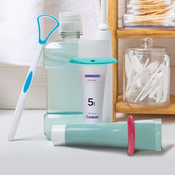 5Pcs Plastic Tooth Paste Tube Squeezer Dispenser, Hanging Roller Tube Squeezer Holder for Saving Toothpaste Creams, Facial Cleanser and Paint, Kid-Friendly Bathroom Accessory (Opaque)