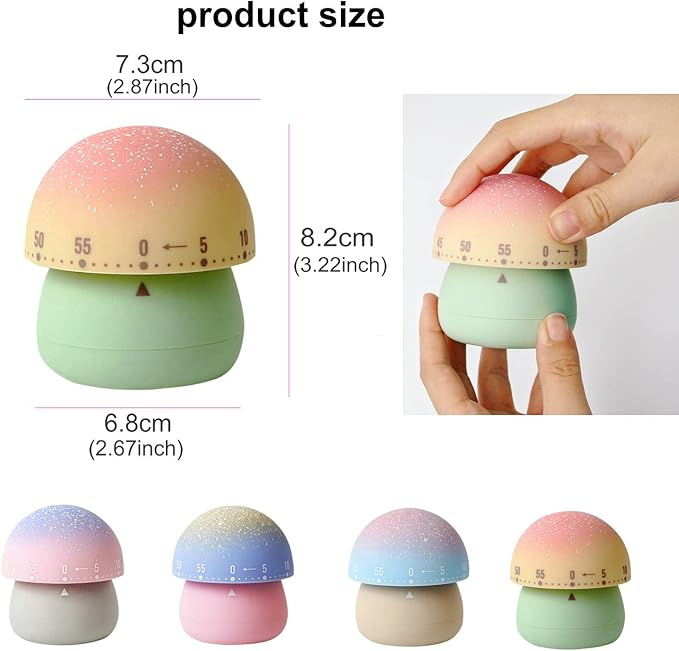 Mechanical Kitchen Timer, Cute Mushroom Timers for Kids, Wind Up 60 Minutes Manual Countdown Timer for Classroom, Home, Study and Cooking (Green Base)