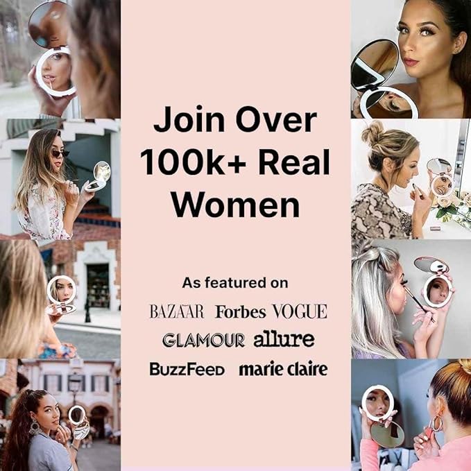 Fancii Taylor Rechargeable Travel Makeup Mirror with LED Lights, 10x /1x Magnifying, 3 Light Settings, Large 5” Wide | Compact Mirror for Purses (Emerald Envy)