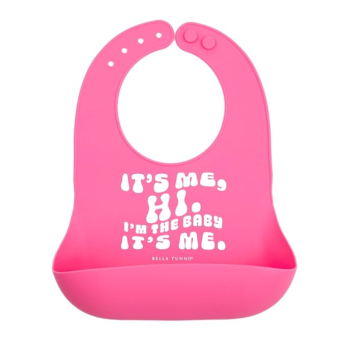 Baby Bib for Eating by Bella Tunno, Waterproof Silicone Bib with Large Food Catcher, Adjustable Fit for Babies 4-12 months & Toddlers 1-3 Years, Boys & Girls, It’s Me Hi