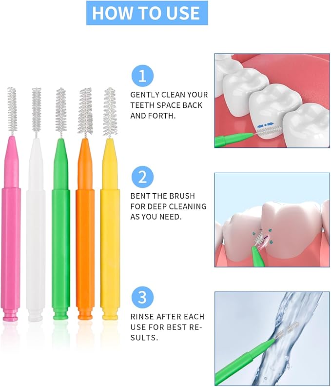 Soft Braces Brush Set, 70 PCS Interdental Brush, 50 PCS Tooth Picks Flossing Head for Oral Tooth Cleaning, with 20 PCS Disposable Toothpicks Braces Flossers with Box (Multiple Sizes)