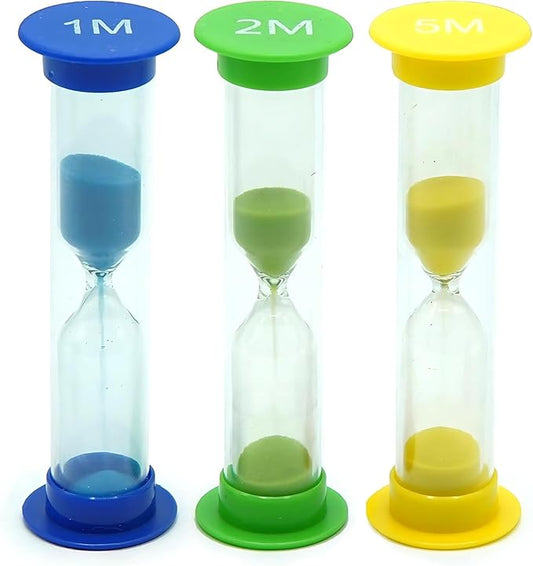 Sand Timer for Kids Set of 3 Small Colorful Hourglass Acrylic Covered Clock 1Min 2Min 5Min for Classroom, Home & Kids Room