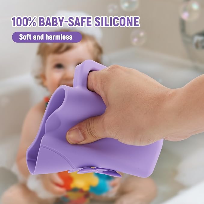 Baby Bath Rinse Cup with Suctions, 100% Food Grade Silicone, Rinser to Wash Hair and Body with Easy Grip Handle