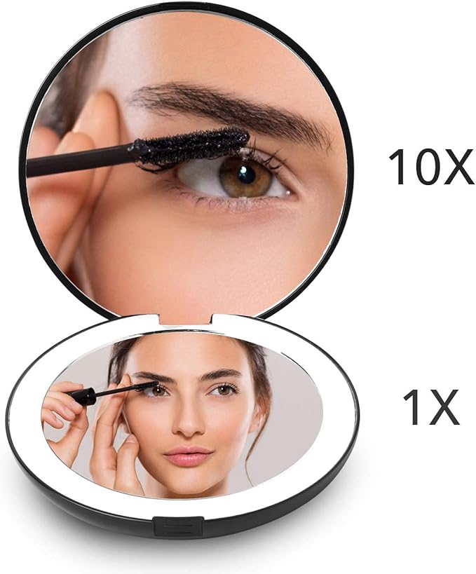 Fancii LED Lighted Travel Makeup Mirror, 1x/10x Magnification - Daylight LED, Compact, Portable, Large 5” Wide Illuminated Folding Mirror