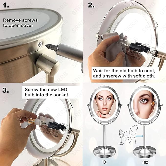 LED Bulbs 3 Pack Makeup Mirror Bulb Replacement for Cosmetic Vanity Makeup Mirror with Single Double Sided Lighted Magnification, Equivalent to 35W Incandescent Bulb 350LM AC120V (Warm White 3000K)