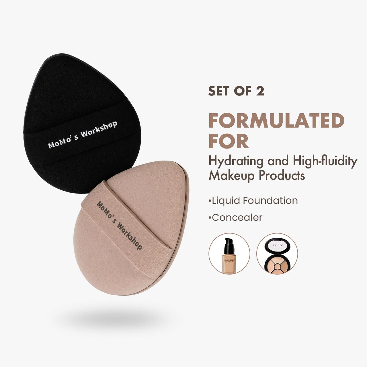 Momo's Workshop Makeup Sponge Puff, Large Beauty Powder Puff for Quick Flawless Makeup, Concealer Puff for Liquid & Cream Foundation 2pcs
