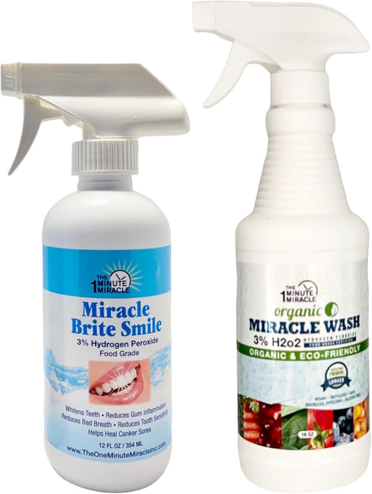 MIRACLE WASH AND MIRACLE BRITE SMILE - 3% Food Grade Hydrogen Peroxide