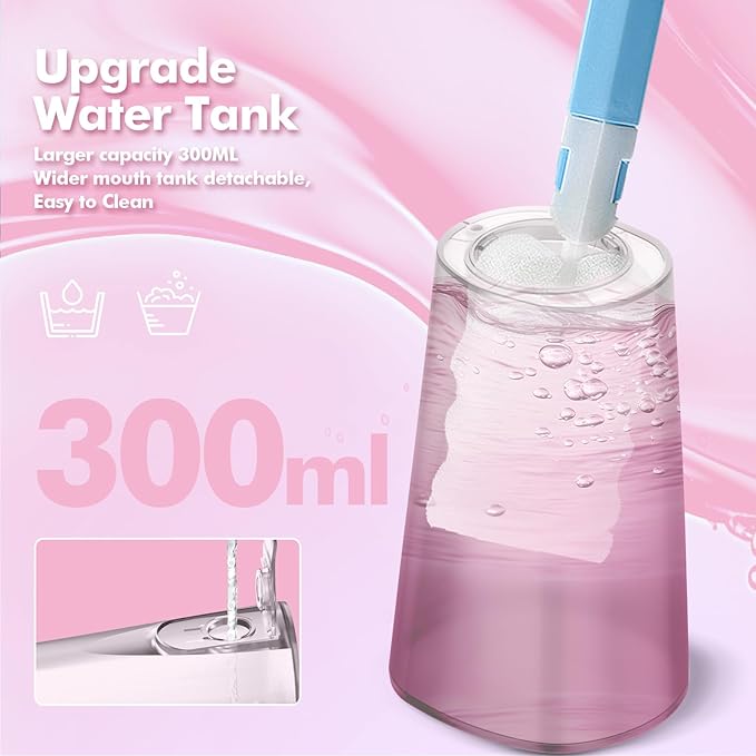 Water Flosser Teeth Pick: 5 Modes Cordless Water Dental Floss 300ML Portable Rechargeable IPX7 Waterproof Electric Water Flossing Cleaning Picks with 6 Jet Tips Oral Irrigator Cleaner, Pink