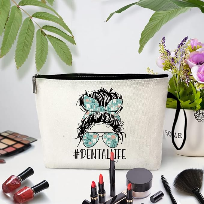 Dental Life Funny Dentists Cosmetic Bag, for Travel Toiletry Zipper Storage Pouch Makeup Bag, Dentists Gifts, For Women Dental Hygienist Makeup Bag, Dental Hygienist Gifts, Dental Assistant Gifts