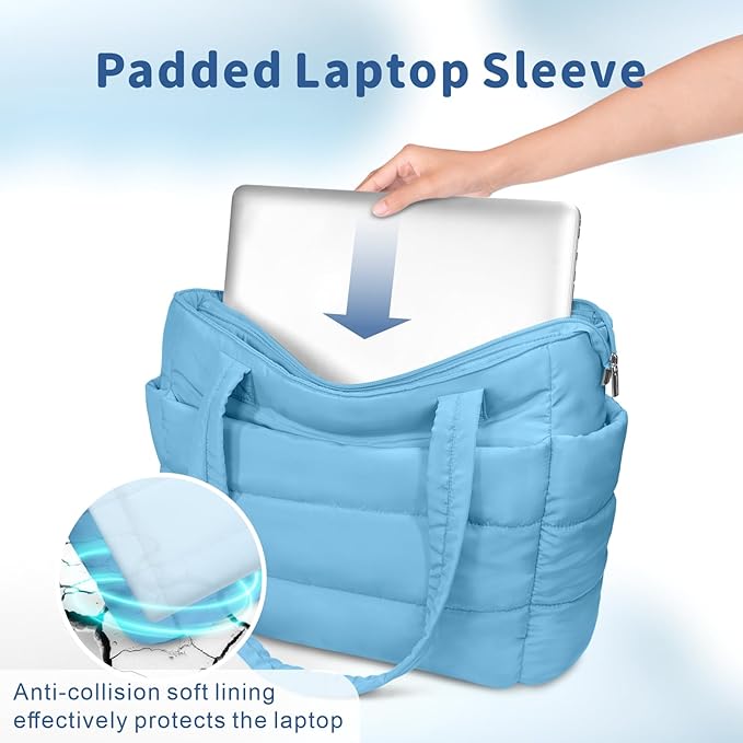 TOPDesign Puffer Tote Bag for Women, Lightweight Puffy Handbag with Compartments, Quilted Shoulder Bag for Work, Travel, Gym