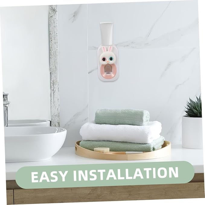SAFIGLE 2pcs Automatic Toothpaste Pump for Boys and Girls Wall-Mounted Rabbit Dispenser Toothbrush Holder Sturdy Easy to Install Decor
