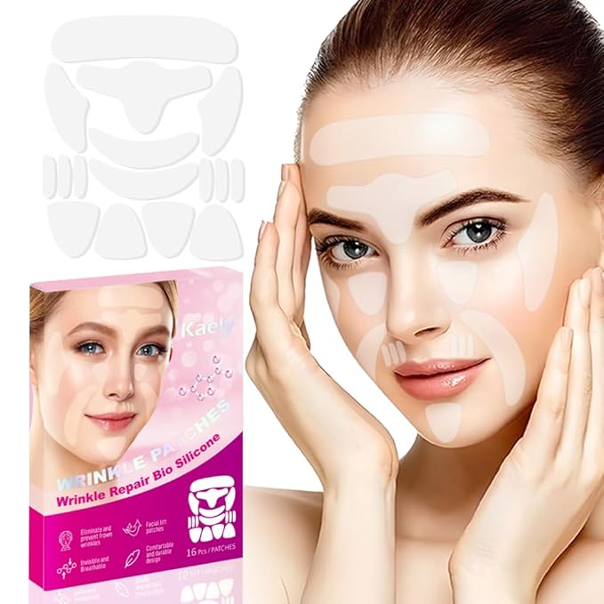Kaely Wrinkle Patches for Face Overnight, Silicone Scar Tape for Wrinkles Forehead, Smile Line, Face Tape for Wrinkles Overnight Sleeping Lifting Sagging Skin, 256 Pcs (16 Sheets of 16 Patches)