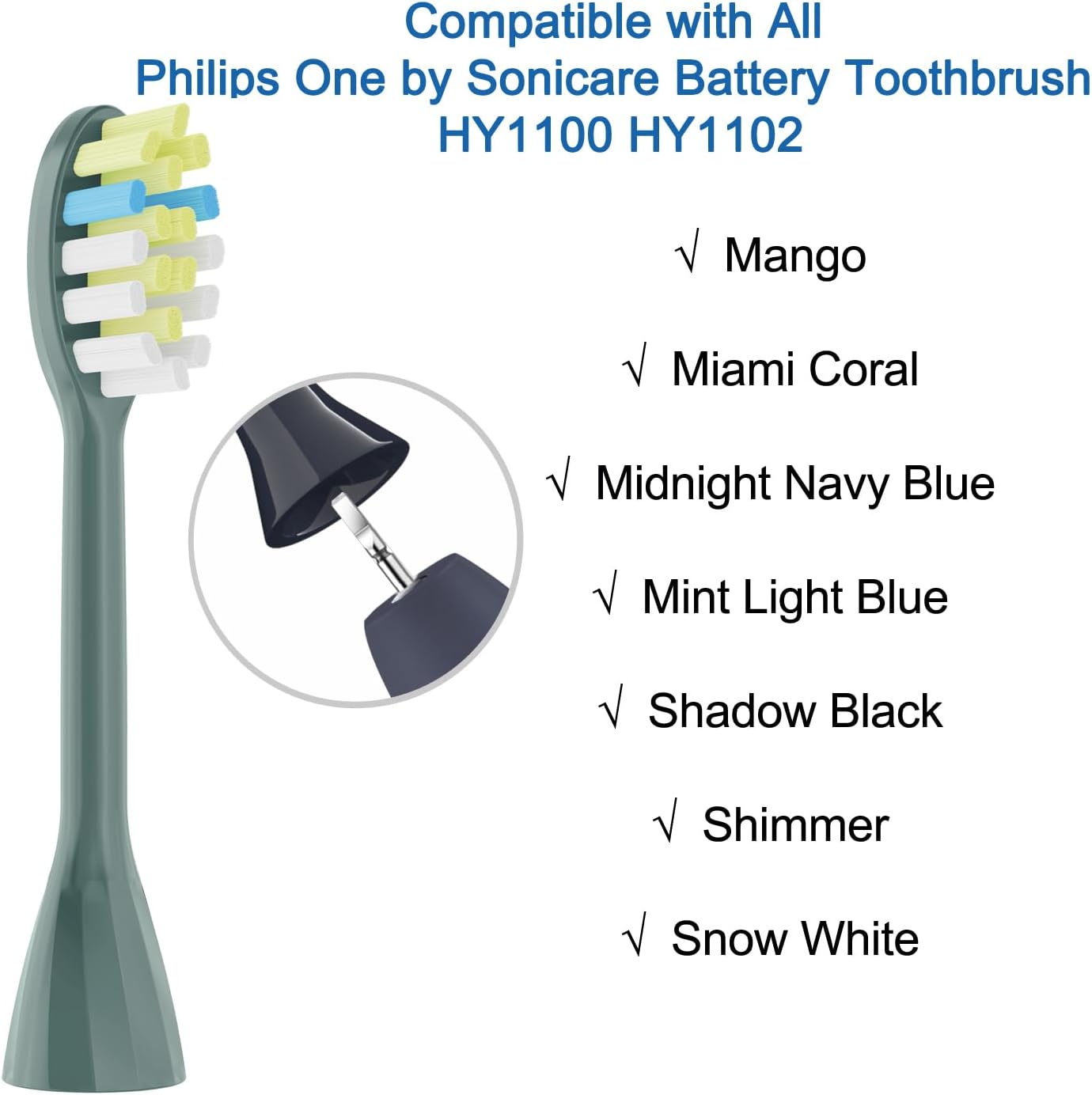 One Series Replacement Toothbrush Heads Pisonicleara Compatible with sonicare Philips One Series BH1022/03 HY1100/02 HY1102 (8-pc) Battery Brush, Mango Snow White Travel Refill (one-sage)