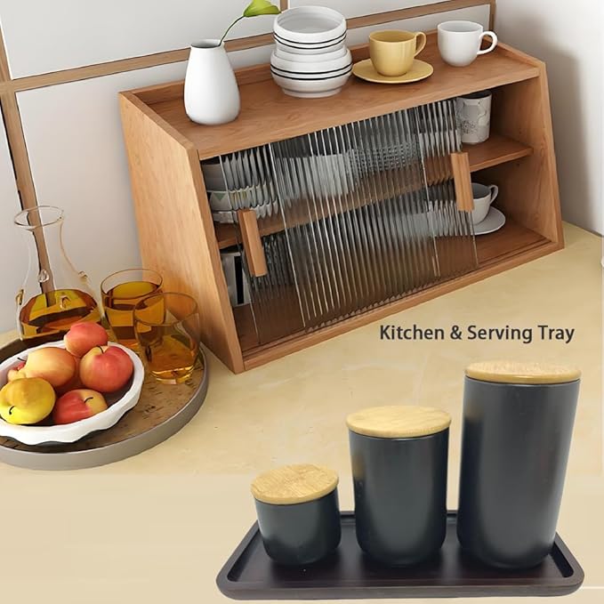 Wood Vanity Tray, Bathroom Counter Solid Walnut Organizer, Toilet Tank Top Wooden Serving Plate for Dinner Tea Coffee (Natural Walnut Color, 14 x 5.9 inch)