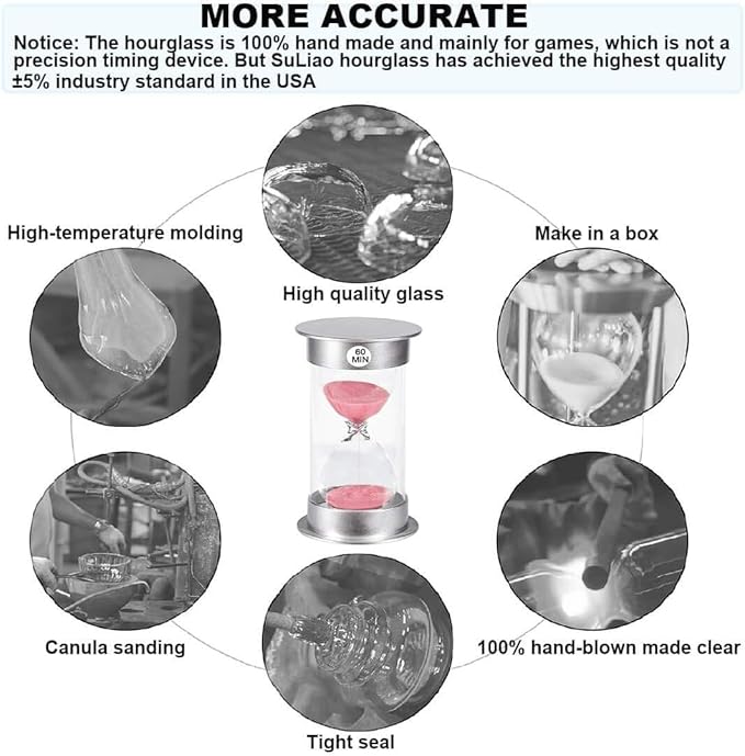 SuLiao 2 Minute Hourglass Timer Sand Clock： Unbreakable Pink Sand Watch 2 Min, Colorful Plastic Hour Glass Sandglass for Kids, Games, Decor, Classroom, Kitchen, Toothbrush Timer