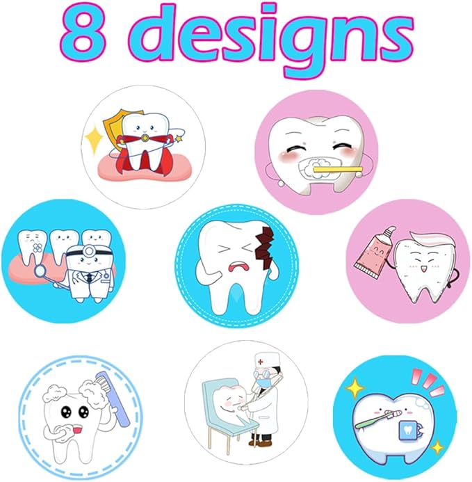 500 Tooth Roll Stickers,for Dental Protection Brush Your Teeth Birthday Gender Reveal Baby Shower Party Favors Supplies Decorations Favors Goodie Bag Stuffers Prize Labels