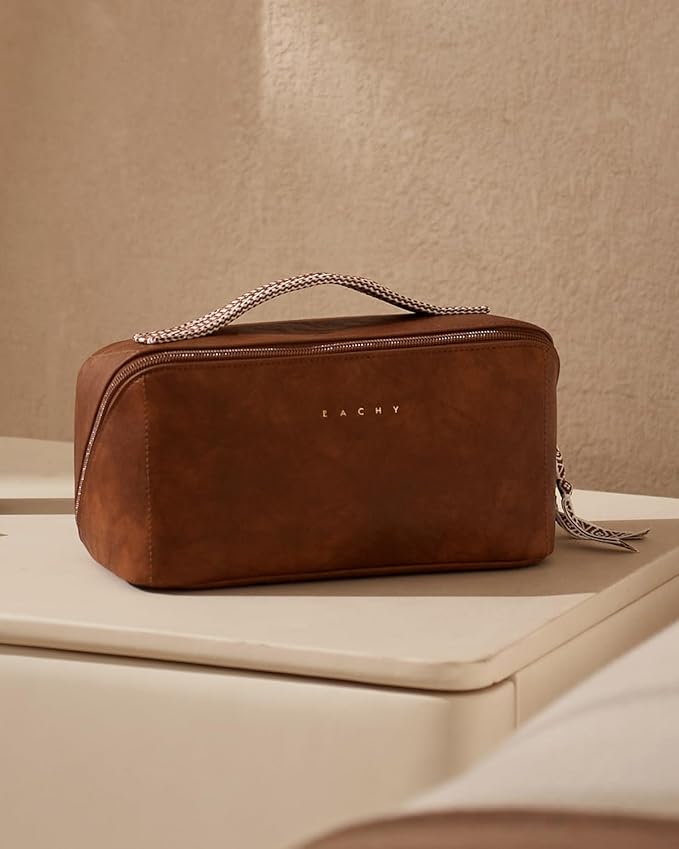 EACHY Travel Makeup Bag,Large Capacity Cosmetic Bags for Women,Waterproof Portable Pouch Open Flat Toiletry Bag Pattern Makeup Bag