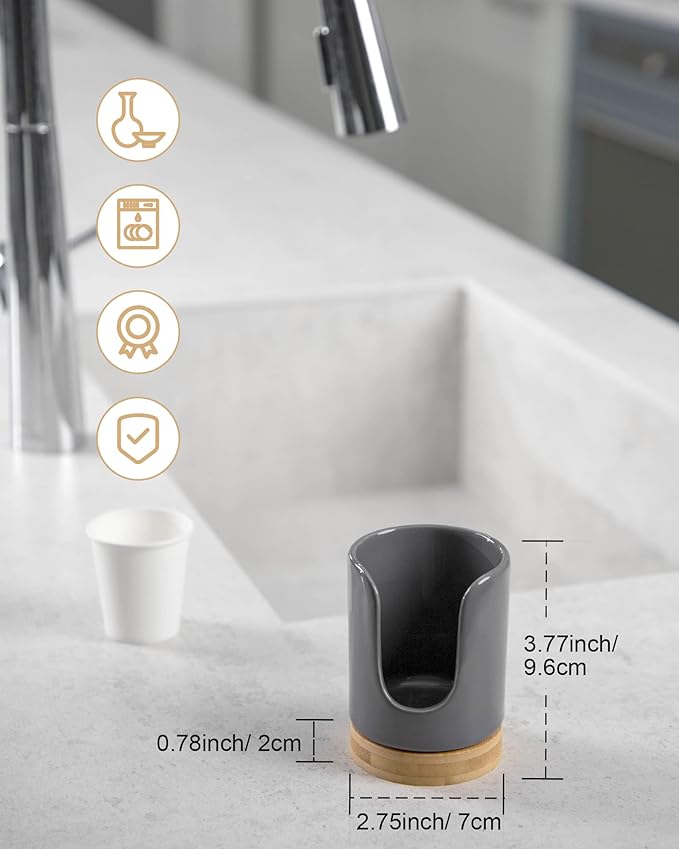 Ceramic Bathroom Cups Dispenser - 3 oz Disposable Paper & Plastic Cups Holder - Mouthwash Cups Dispenser for Countertop, Guest Toiletries - BPA Free, Kids Safe (Grey)