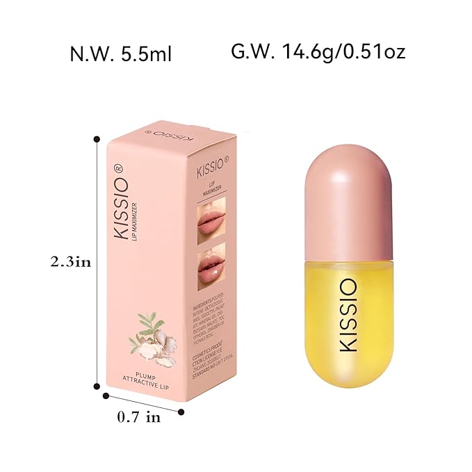 KISSIO Lip Plumper,Natural Lip Plumper for Day Use,Plumping Gloss Make Lips Fuller and Moisturizing 5.5ml,Lips Mask,Hydrating & Reduce Fine Lines,Beautiful Fuller