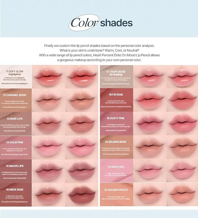 Heart Percent Dote On Mood Lip Liner Pencil, Long-Lasting Creamy Lip Crayon Smooth Lipliner Retractable Lipstick Overlip Line Color 0.8g, #13. Bare Lips